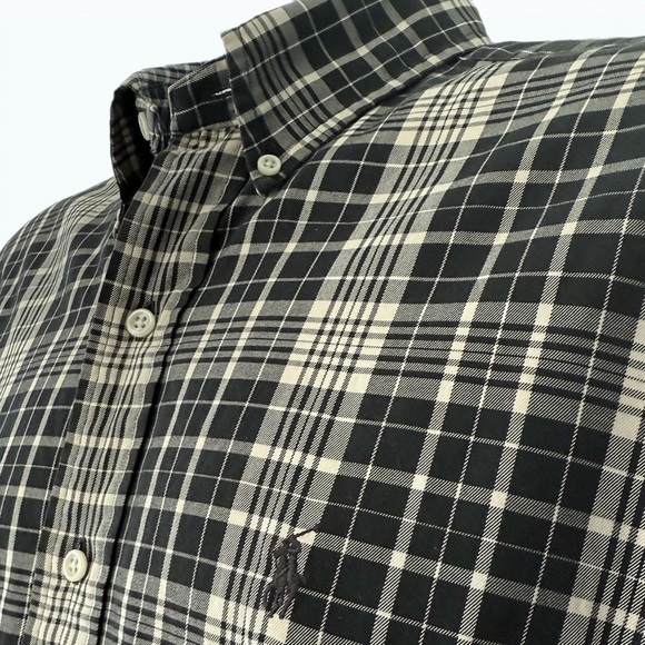 Ralph Lauren Vintage Plaid Long Sleeve Button Down Shirt. Black and Beige Size-M - Picture 3 of 16